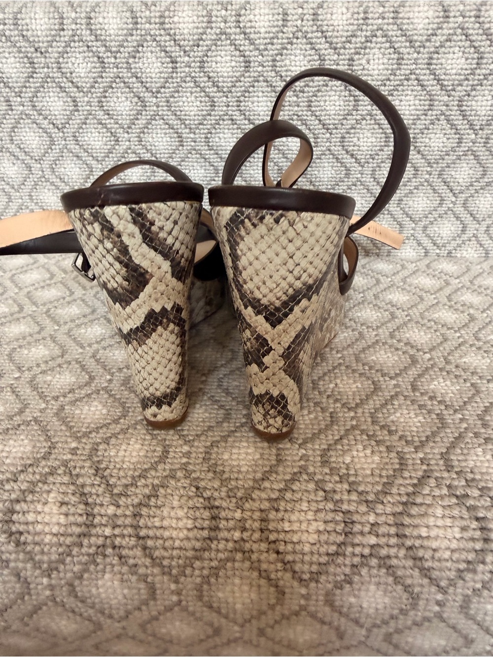 Longchamp chocolate Leather Ankle-Strap Wedge Sandals with Snake-Print Platform - Picture 2 of 4